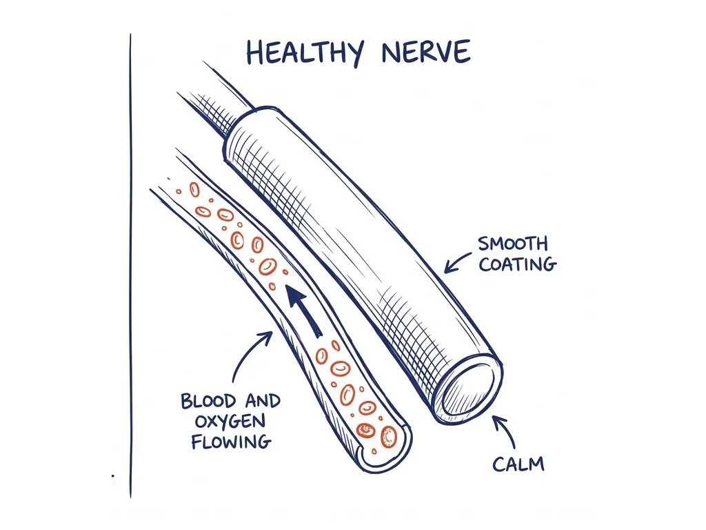 The healthy nerve, blood and oxygen flowing again, coating smooth