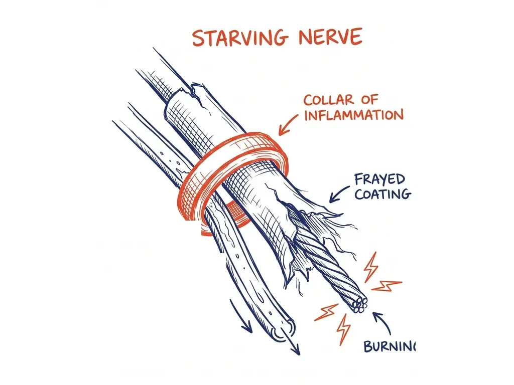 The starving nerve, a collar of inflammation choking the vessel it lives on